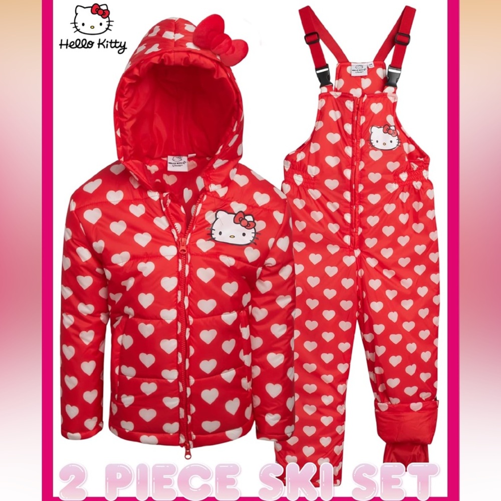 Hello Kitty Toddler Girls' Snowsuit Set - 2 Piece Ski Jacket,Bib Pants - Toddler